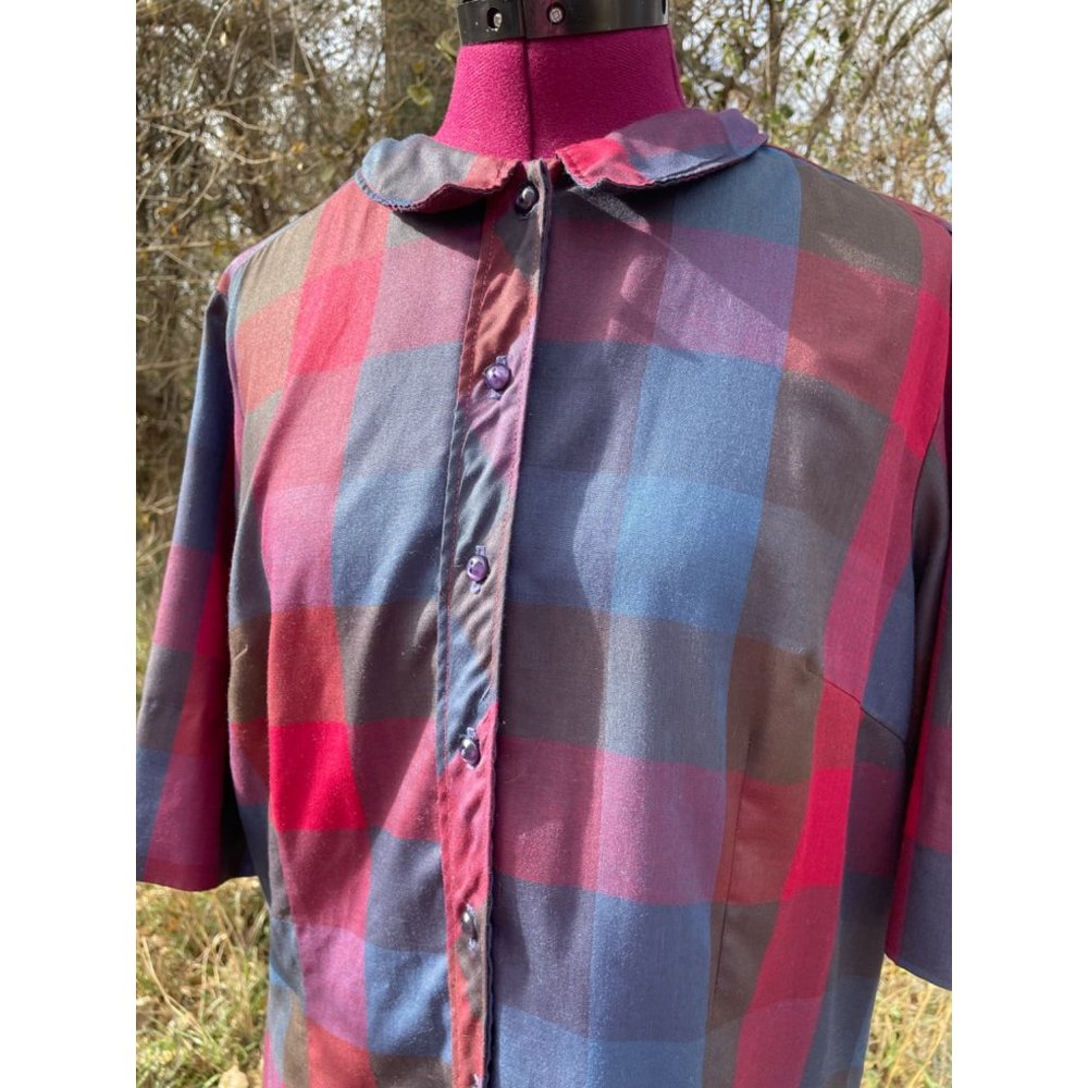 Vintage 1970s Button Front Shirt Dress Plaid Hob Nobber Size Large - Picture 2 of 15